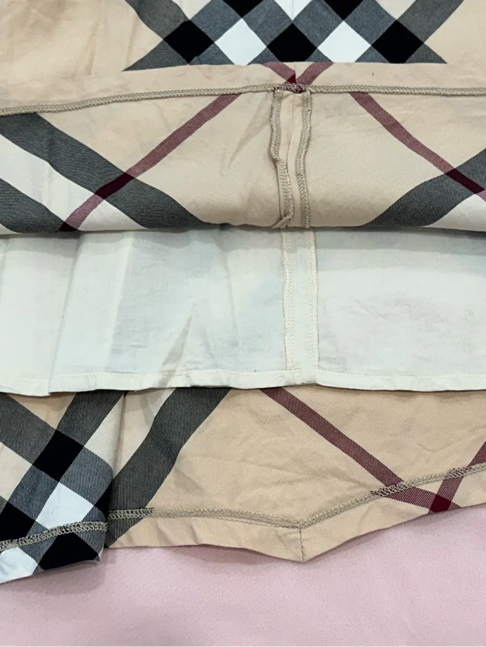 Burberry Beige Plaid Belted Girls' Dress with Black and Burgundy Accents